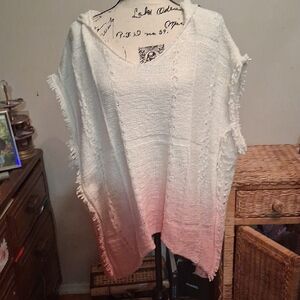 Anthropologie Moth White and Pink Ombre Poncho Sweater Size M/L